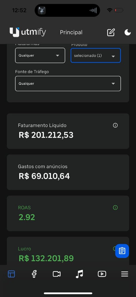 Prova social — faturamento e gastos